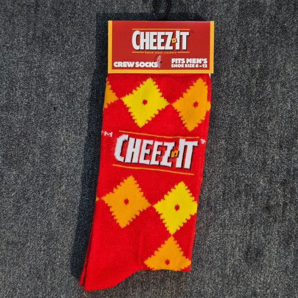 Cheez-It Mens Crew Socks Red Yellow Snack Food Novelty Size 6-12
